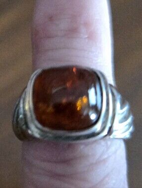Genuine Amber And Silver Ring